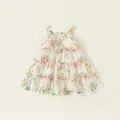 Süßes geblümtes Mädchen Sommerkleid mit Stufenrock und weißem Untergrund Blumenmuster - 80 / Blumenmuster