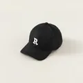 Classic black cotton baseball cap with white letter R embroidery for kids and toddlers - One Size / Black