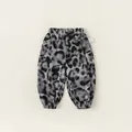 Kids black and grey leopard print joggers with elastic waist and cuffed ankles - 80 / Grey Leopard