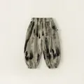 Kids' breathable grey-green harem pants featuring artistic black ink splatter print - 80 / Green Inky