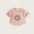 Maglietta rosa stile cinese per bambina con ricamo floreale e bottone tradizionale - Rosa / 80