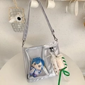 Silver-grey ita bag with clear PVC window and cute anime doll display for women - Silver