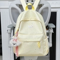 Mochila escolar de lunares amarillo claro con patrones de corazones y colgante de perro - Amarillo (Con Colgante)