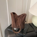 Coffee brown corduroy tote bag with metal chain detail on elegant book stand - Brown