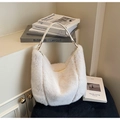 Chic white faux fur underarm bag with smooth leather handle and gold hardware - White