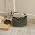 Bolso tipo cubo gris oscuro minimalista con herrajes dorados y correa ajustable de piel - Verde