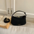 Bolso de mano minimalista en ante negro con cierre giratorio dorado y correa ajustable - Negro