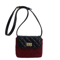Quilted crossbody bag in black leather and burgundy suede with gold turn-lock - Red Large