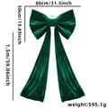 Large dark green velvet decorative bow for wedding backdrop with long ribbons - Long Trailing Style / Green