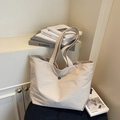 Bolso tote minimalista de tela beige de gran capacidad con cierre magnético y asa - Blanco Roto