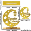 Golden mirror acrylic Ramadan Mubarak moon ornament with hollow star and lantern motifs - Crescent Lantern Letter Style / Gold
