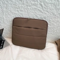 Minimalist dark brown quilted laptop sleeve with dual zippers and front pocket - Brown