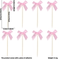 Pink satin bow cake toppers set of 8 pieces with detailed dimensions for Mother's Day - Pink Satin Style