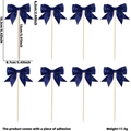 Set of 8 deep blue satin bow cake toppers for birthday party decorations and baking - Double Layer Navy Satin Style