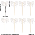 Set of 8 white silk bow cake toppers with long sticks for Mother's Day party decoration - Double Layer White Satin Style