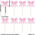 Set of 8 pink satin bow cake toppers with wooden sticks for Mother's Day party decoration - Double Layer Pink Satin Style