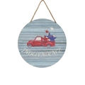Plaque de porte en bois Fête de l'Indépendance avec camion vintage et étoiles - Camion de l'Indépendance (Style E) / Rond
