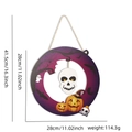Halloween Holz-Türschild mit Geistern, Kürbissen und Fledermäusen auf lila Rundplakette - Skelett Anhänger Stil