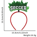 Red soccer party headband featuring green grass design and white Soccer text ornament - Soccer Crowd Cheering Style