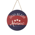 Plaque de porte ronde en bois God Bless America avec rayures drapeau USA et corde - Étoiles God Bless America (Style F) / Rond