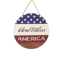 Plaque de porte bois Jour de l'Indépendance avec texte God Bless America et drapeau USA - Rayé God Bless America (Style H) / Rond