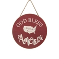 Plaque ronde en bois du 4 juillet avec texte God Bless America et carte des USA - Carte Rouge Foncé (Style J) / Rond