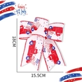 Independence Day patriotic ribbon bow with stars stripes and vintage truck pattern - Small White Truck Ribbon