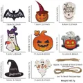 Set di etichette in legno per Halloween con fantasmi e zucche con corde in iuta da 2m - Striscione in legno di Halloween