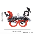 Halloween party glasses featuring red glitter frame with black bat, crow, and tombstone - Red Moon Tombstone Skull Wool Style