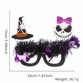 Halloween decorative glasses featuring a wizard hat, spider, and cartoon skull design - Witch Hat Devil Bat Wool Style