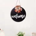 Plaque de bienvenue ronde en bois avec nœud orange pour décoration de porte - Plaque Bienvenue Noire avec Nœud