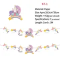 Detalle de banderines de papel de unicornio y castillo con estrellas para fiestas infantiles - Tema de Unicornio (KT-1)