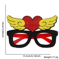 Red heart party glasses with gold glitter wings, size 15.5cm x 10cm for festive events - Heart Gold Wings Style