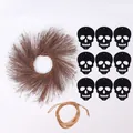 Halloween DIY-Set mit braunem Zweigkranz, schwarzen Filzschädeln und Juteschnur Deko - Set 3 (Skelett-Stil)