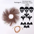 Halloween Deko-Set mit Kranz, Hanfseil, schwarzen Fledermäusen, Totenköpfen und Geistern - Set 4 (Gemischter Stil)
