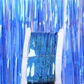 Laser blue foil fringe curtain for party background, shiny metallic tinsel streamer - Iridescent Blue