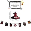 Dettaglio della bandierina di Halloween con motivi di strega, zucca e fantasma classici - Stile Zucca Fantasma (23-WS01)