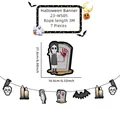 Halloween banner details with 3M rope and 7 spooky cardboard pieces like skulls and ghosts - Skull Candle Tombstone Style (23-WS05)