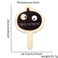 Detailed view of Halloween wood sign dimensions showing 25cm height and Trick or Treat design - Pumpkin Pattern / Handheld Sign