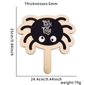Detail of wooden Halloween spider sign with Trick or Treat text and dimensions - Spider Style / Handheld Sign