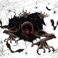 Adesivo Halloween scheletro con occhi rossi e pipistrelli per decorazioni di finestre - Stile Demone Scheletro (HYG-202)