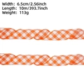 Detail showing 6.5cm wide orange and white gingham ribbon dimensions for gift wrapping - 10m Orange White Plaid (6.5cm)