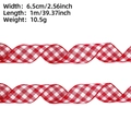 Detail view of 6.5cm wide red and white plaid ribbon for Christmas tree decoration - 1m Red White Plaid (6.5cm)