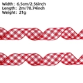 Close-up of red and white gingham ribbon with wavy folds for Christmas gift wrapping - 2m Red White Plaid (6.5cm)