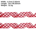Close-up of red and white plaid Christmas ribbon with 6.5cm width and 5m length specs - 5m Red White Plaid (6.5cm)