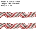 Detail view of 6.5cm wide red and white plaid Christmas ribbon with size specifications - 1m Red Black Plaid (6.5cm)
