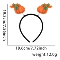 Halloween pumpkin headband with orange spring accents and dimensions shown on white background - Double Pumpkin Spring Headband