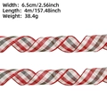 Detail showing 6.5cm wide red and white plaid ribbon with dimensions and weight specs - 4m Red Black Plaid (6.5cm)
