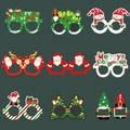 Set of 9 festive Christmas paper glasses frames featuring Santa, reindeer and gnomes - Christmas Paper Eyeglasses Style A / 9 Pieces Set