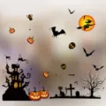 Halloween window stickers set with orange pumpkins, black cats and witch silhouettes - Halloween Castle Set (HY-W001)